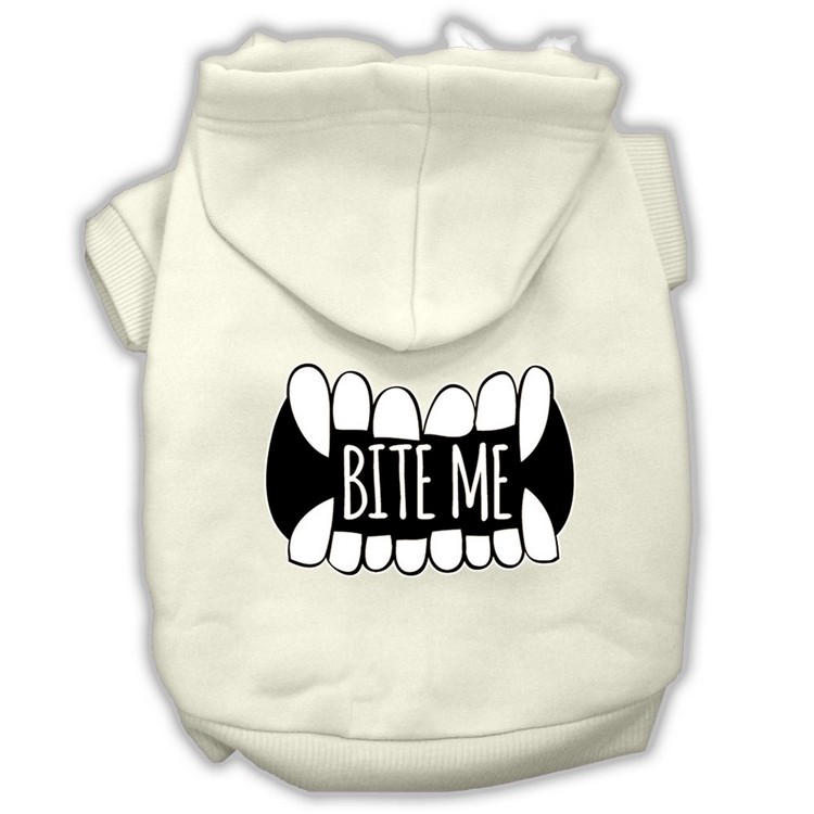 Bite Me Screenprint Dog Hoodie Cream XXXL